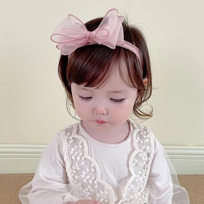 Cute Lace Bow Baby Girls Headbands Large Knot Hair Band Soft Chiffon Hairband Elastic Shower Hair Accessories for Newborn Infant Toddler Kids (Pink A, Elastic)