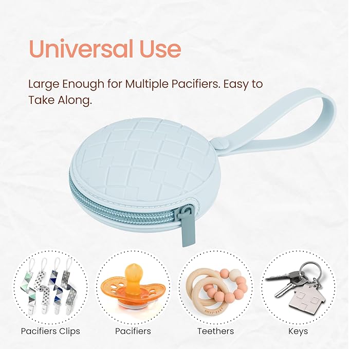 2 Pack Silicone Pacifier Holder Case, Baby Pacifier Holder Pouch for Newborn, Boys and Girls, Portable Silicone Pacifier Bags (Delicacy+Sea Blue)
