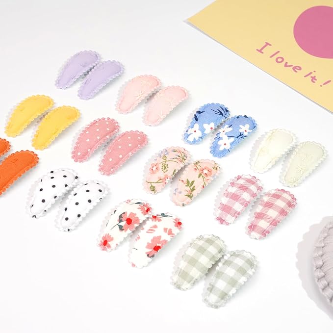 40 PCS Snap Hair Clips Flower Pattern for Fine Hair - 1.5 inches Wrapped Mini Barrettes and Hair Accessories for Infants and Toddlers (20 Colors in Pair)