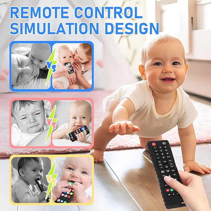 Teething Toy for Baby 3 6 12 18 Months, Realistic Remote Control and Mobile Phone Baby Teether Toy, Baby's Chew Toys, Food Grade Silicone Teething Toys for Infants, BPA Free, for Babies Gum Relief