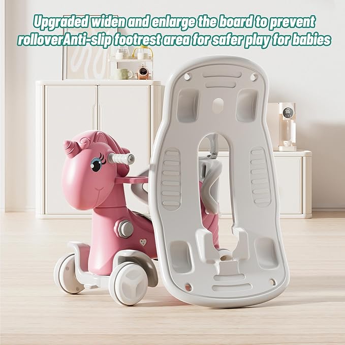 Rocking Horse for Toddlers 1-3 Years,4 in 1 Design, Kids Ride on Toy Balance Bike Push Cart with Detachable Balance Board,Fun Birthday Gifts-Pink