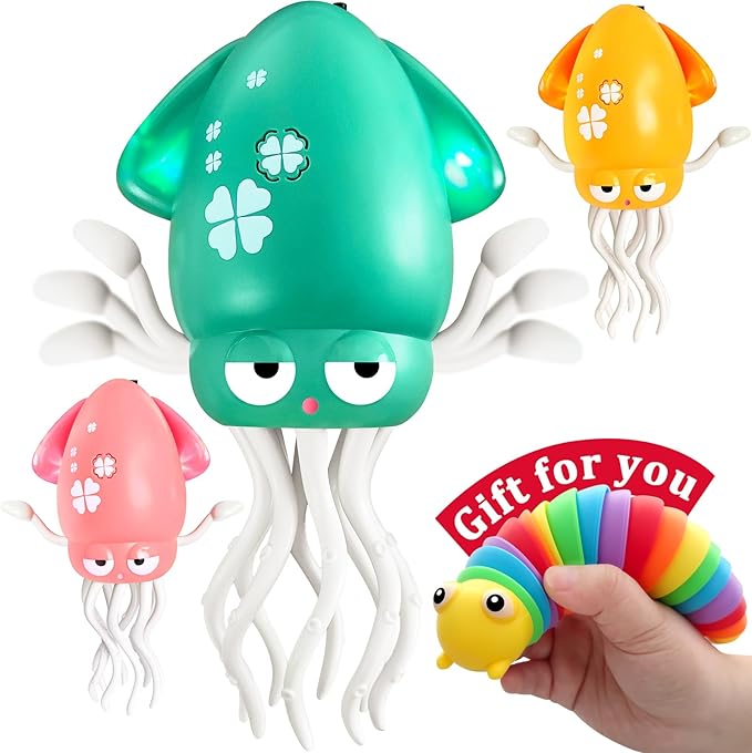Electric Dancing Octopus Toy, Automatic Obstacle Avoidance Crawling Squid - Lights, Music, Crawling & Fishing Rod Play Fun Chase Toy for Kids Boy Girl Birthday Gifts (Green)