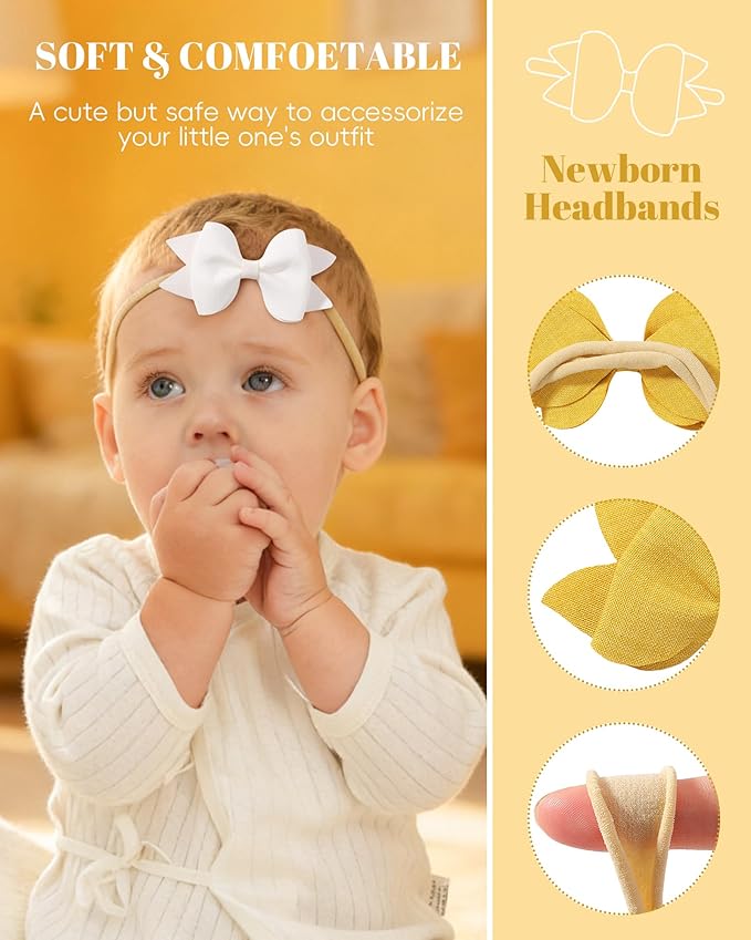 jollybows 3.35" 20pcs Baby Girls Bows Headbands Elastic Nylon Hairband Ribbon Bow Hair Accessories for Kids Toddlers Infants Newborn