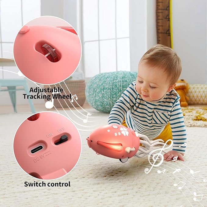 Electric Dancing Octopus Toy with Led Light and Music, Kids Electric Crawling Octopus Tummy Time Toys, Rechargeable Interactive Sensory Toys for Christmas Birthday Gift (Pink)