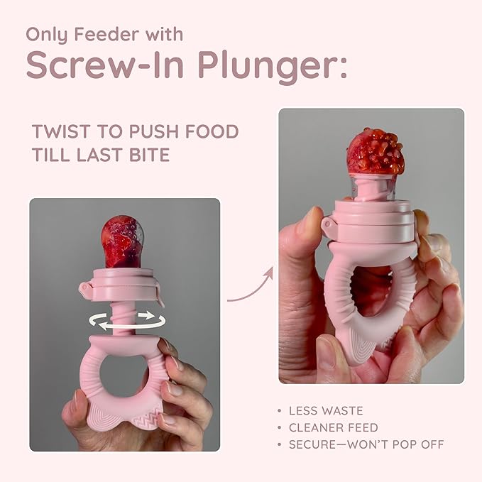 Baby Fruit Feeder & Popsicle Molds Set – Baby Food Feeder Nibbler, Breastmilk Popsicle Molds, Grip Handle, Safety Strap & Cleaning Brush – Feeding Essentials 6–12 Months (Pink)