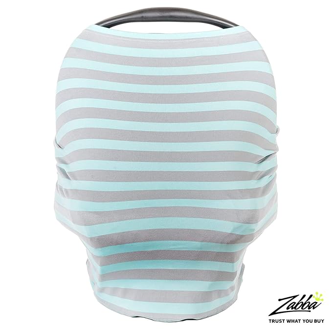 Cool Beans Stretchy Baby Car Seat Canopy and Nursing Cover | Multiuse - Soft and Stretchy Fabric Easily Covers Carseat, High Chairs, Shopping Carts | Bonus Infant Baby Beanie and Bag (Blue and Grey)