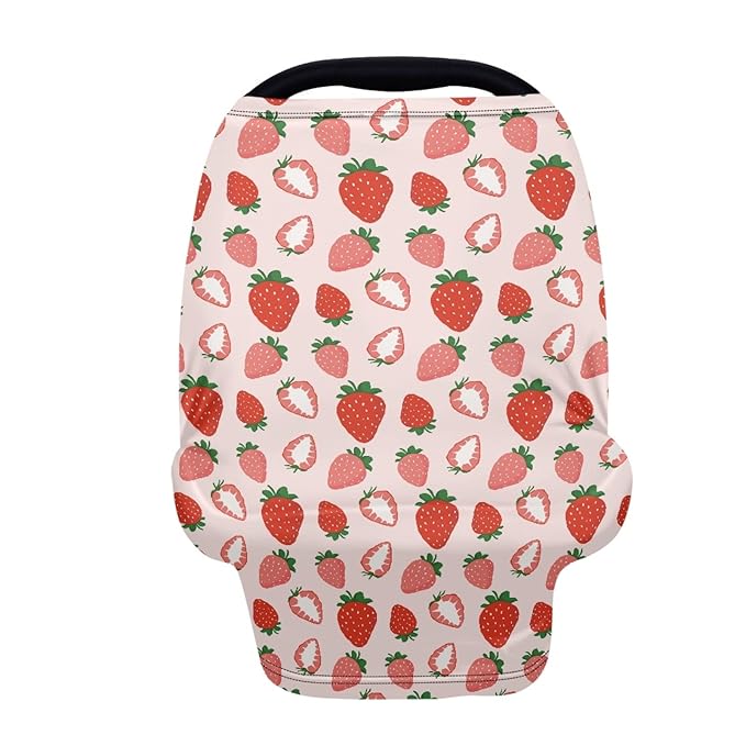 Coldinair Strawberry Pink Car Seat Cover for Babies Girls,Soft Stretchy Nursing Cover,Breathable Infant Carseat Canopy,Shopping Cart/High Chair/Stroller Covers