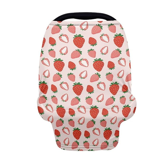 Coldinair Strawberry Pink Car Seat Cover for Babies Girls,Soft Stretchy Nursing Cover,Breathable Infant Carseat Canopy,Shopping Cart/High Chair/Stroller Covers