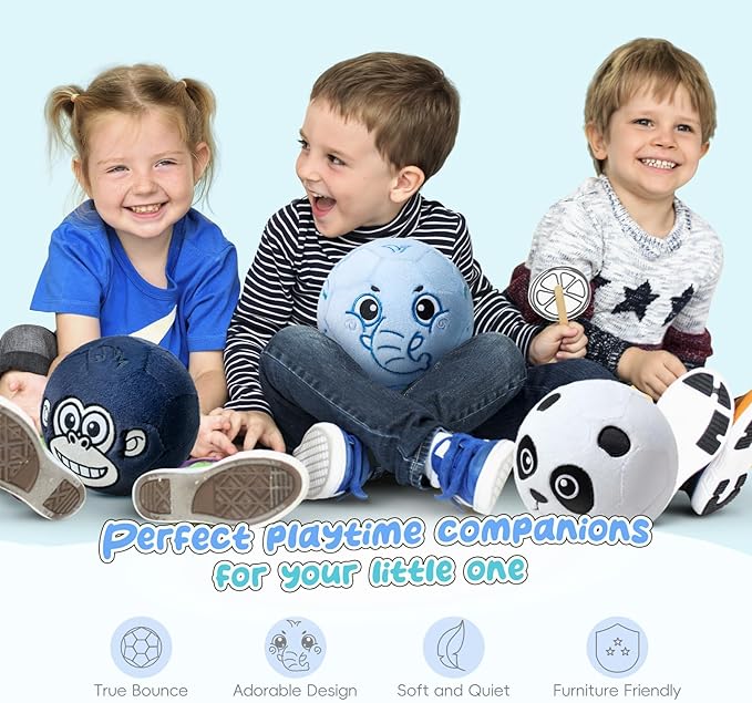 VangeBow Silent Indoor Soccer Balls for Toddlers 1-3, Inflatable Soft Plush Baby Toddler Soccer Ball Toys Gifts for 1 2 3 4 5 Year Old Boy Girl First Birthday Gift (Elephant, Pump Include)