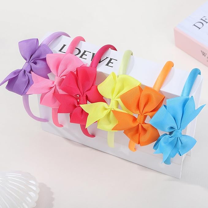 Candygirl 20 Pcs Bows Headbands, Ribbon Hair Bow Colorful Headband with Multicolored and Solid Color Series for Girls Toddler Hair Accessories