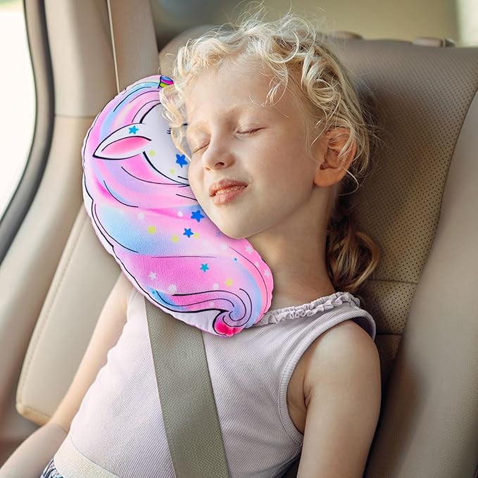 FIODAY Seat Belt Cover Pad for Kids Unicorn Seatbelt Pillow Soft Seat Belt Cover Car Pillow Toddler Travel Seat Strap Pad Neck Support for Girls Boys, Pink