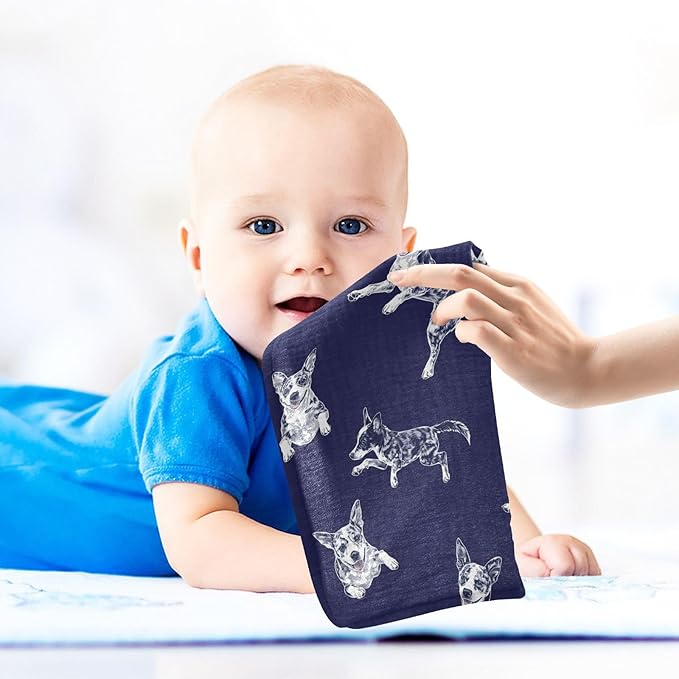 vvfelixl Blue Heeler Dog Baby Burp Cloths Baby Muslin Washcloths for Boys Girls Cotton Babys Face Towel for Newborn Soft 11.8 X 11.8 in, 5 Pack