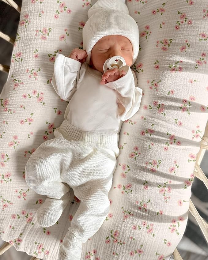 Muslin Baby Lounger Cover 2 Pack, Soft Breathable Newborn Lounger Pillow Cover for Boys Girls Infant (Rosy)
