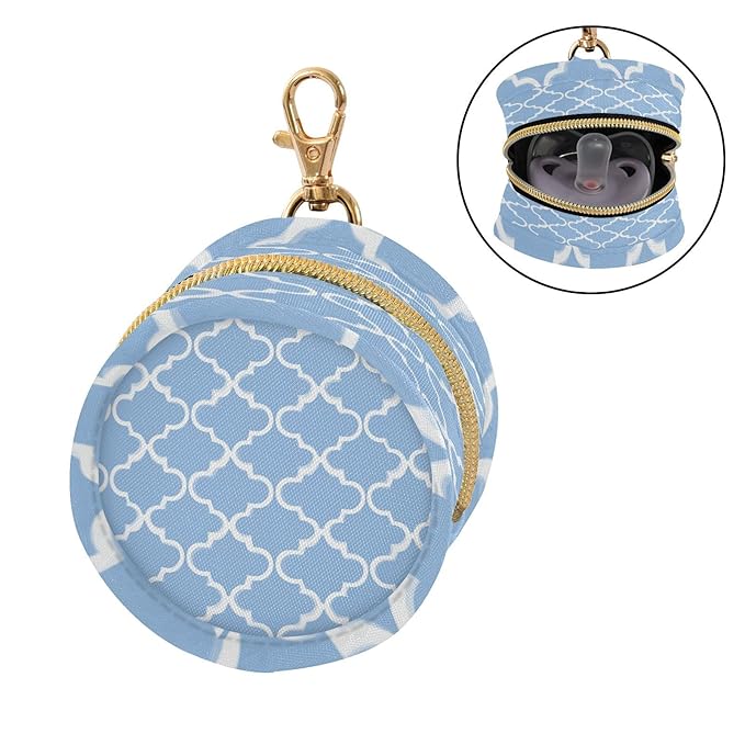 Pacifier Holder with Clip Pacifier Case for Diaper Bag Round Baby Pacifier Pouch Box Bag Portable Blue Cute Quatrefoil