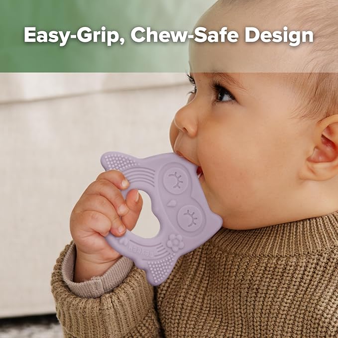 haakaa Silicone Owl Teether,Food-Grade Smiling Teething Toy for Infants, Soft Chew Toys for Babies, BPA Free, Toy for 3 Months+,Lavender