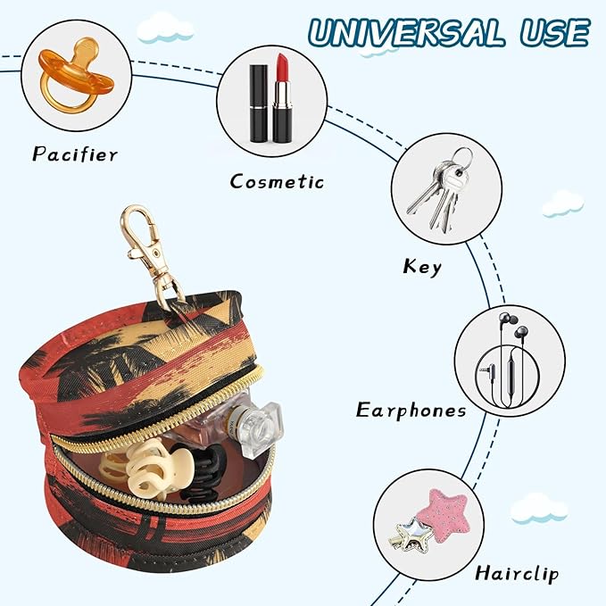 Pacifier Holder with Clip Pacifier Case for Diaper Bag Round Baby Pacifier Pouch Box Bag Portable Art Palm