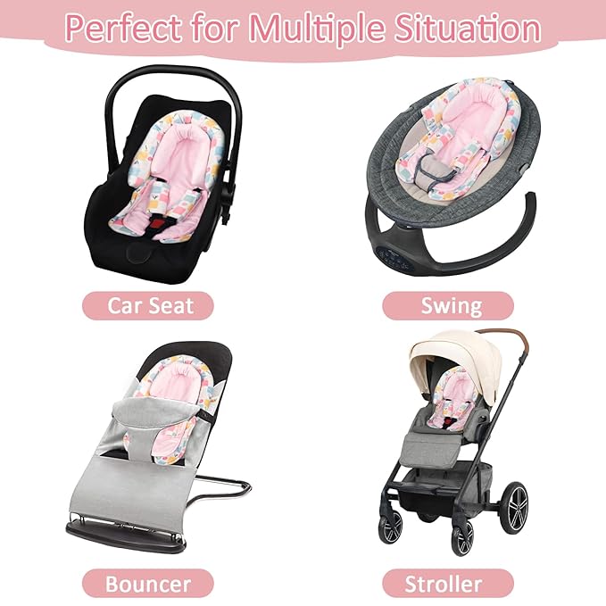 SWESEN Baby Car Seat Head Support, Super Soft 2 in 1 Infant Car Seat Insert, Reversible Newborn Car Seat Insert Cushion with Strap Covers for Strollers, Bouncers, Swing, Floral