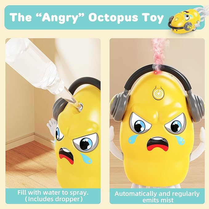 Dancing Squid Toy with Spray, Dancing Octopus Crawling Toys with Music and Lights, Electric Crawling Octopus Baby Toy, Tummy Time Squid Toys, Birthday Baby Gifts Christmas Stocking Stuffers (Yellow )