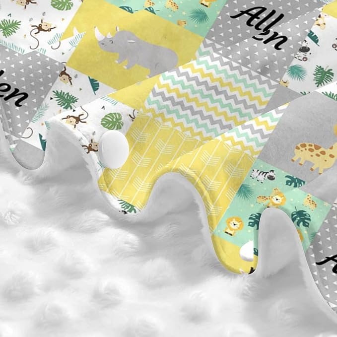 Personalized Zoo Animals Plaid Baby Infant Car Seats Canopy for Babies with Name, Custom Multi-use Blankets for Baby Boys Girls, Peekaboo Minky Nursing Breastfeeding Cover Canopies for Newborn