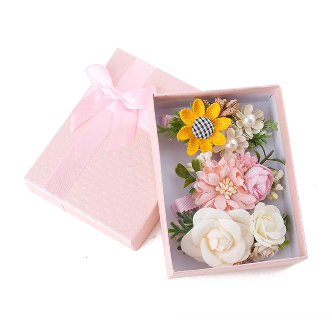 Flower Hair Clips Set-Cherrboll 3pcs Floral Hair Bow Accessories for Baby Girl Toddles Teen Gifts