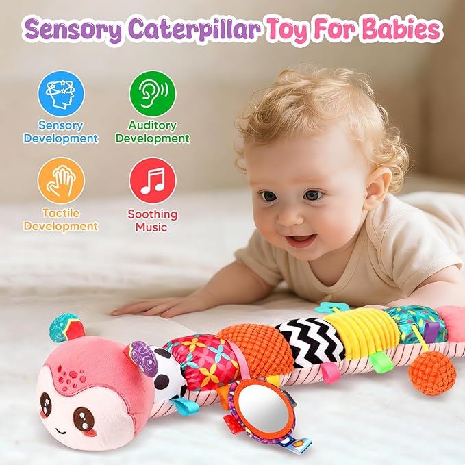Musical Caterpillar Baby Toys 0-6 6-12 Months, Multi-Functional Sensory Tummy Time Toys for Newborn Infants Boys & Girls, Developmental Stuffed Animal Toys, Baby Shower & Baby Gifts