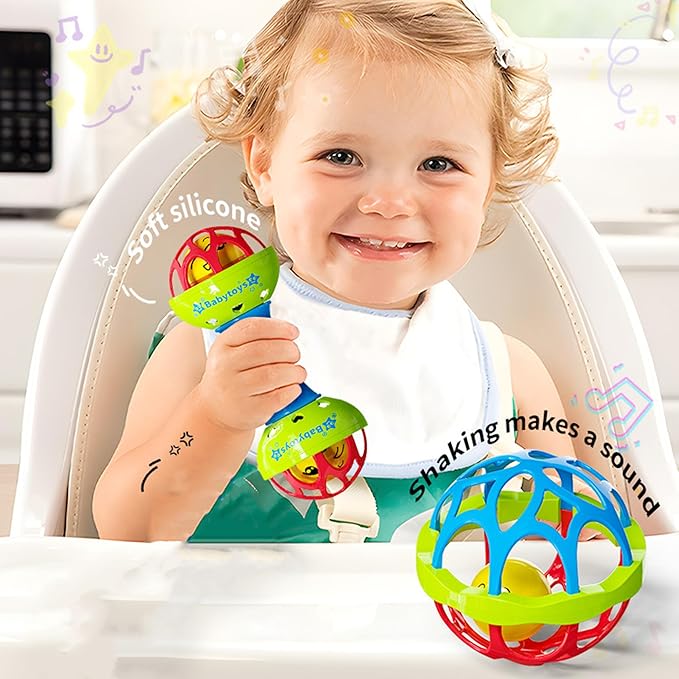 8pcs Baby Rattles Toys Set for 3+ Months,Easy-Grasp Ball,Plastic Ringdrum,Barbell Rattles,Shakers and Teethers,BPA-Free,Lightweight,Unisex,Baby Gift
