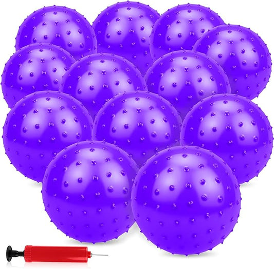 12PCS Bouncy Balls for Kids Toddlers, 7 Inch Sensory Balls Spiky Massage Stress Ball Bulk with Air Pump, Indoor Outdoor Sports Sensory Toys & Party Favors(Purple)