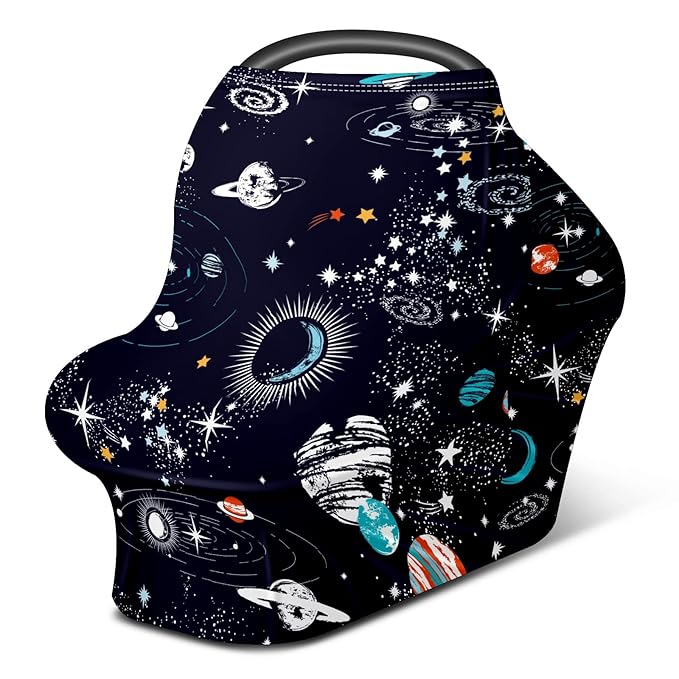 Baby Car Seat Stroller Covers Cartoon Planet Nursing Cover Breastfeeding Scarf Soft Breathable Stretchy Infant Car Canopy Coverage Carseat Cover for Boys and Girls Multi Use