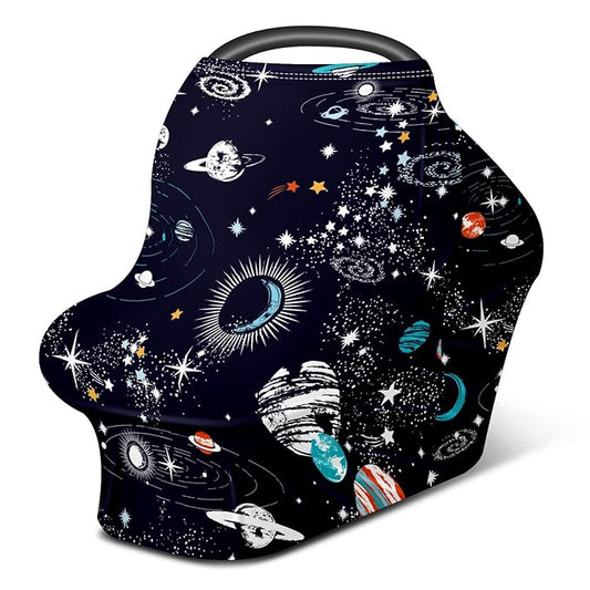 Baby Car Seat Stroller Covers Cartoon Planet Nursing Cover Breastfeeding Scarf Soft Breathable Stretchy Infant Car Canopy Coverage Carseat Cover for Boys and Girls Multi Use