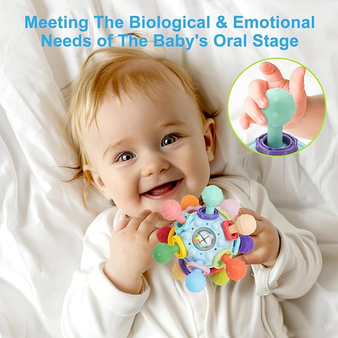 Easter Baby Teething Toys for 0-6 6-12 Months, Food Grade Teether Sensory Toys, Infant Sensory Chew Rattles Toys, Perfect Baby Easter Basket Stuffers & Easter Gifts