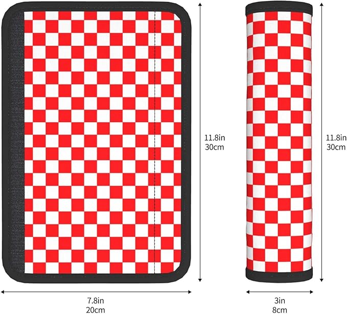Red White Checkered Print Seatbelt Pads Fits Cars Trucks SUV Sedans Sweat Absorption Car Seatbelt Strap Cover, Simple Style Auto Interior Accessories Protector