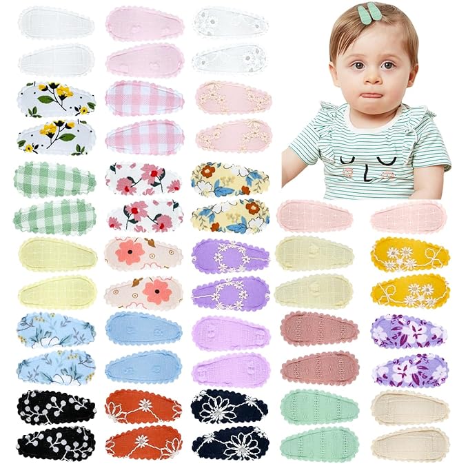 50PCS Baby Snap Hair Clips Hair Barrettes for Girls 1.5 Inch Non-Slip Wrapped Hairpins Small Clips for Baby Toddler Hair Accessories