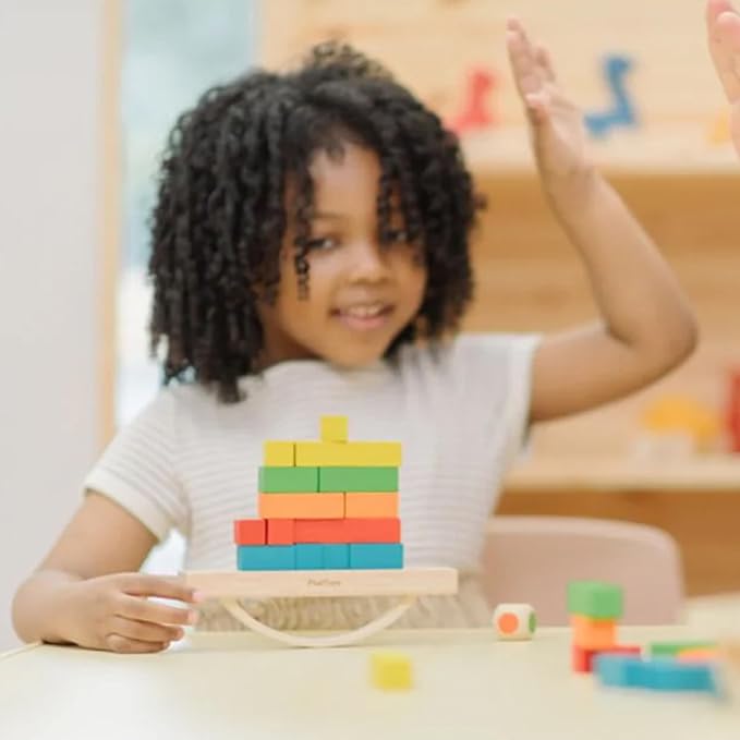 PlanToys® Balancing Cargo Game | Wooden Balance Toy for Toddlers 3Y+ | Develops Hand-Eye Coordination, Problem-Solving & Logical Thinking | Interactive Toy with 14 Blocks & Die