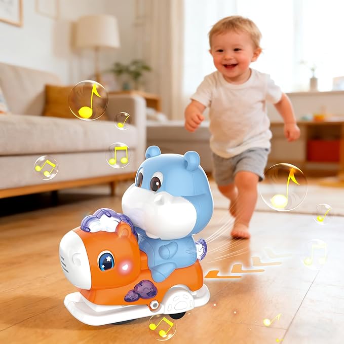 Baby Crawling Walking Toys for Toddlers with Adorable Shape, Musical Car Crawling Developmental Toys with Sounds and Lights, Ideal Gifts for Babies