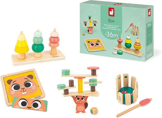 Janod Toy Box - 4 Piece Subscription Learning Set - Early Learner Essentials - Ages 36 Months+ - J04066