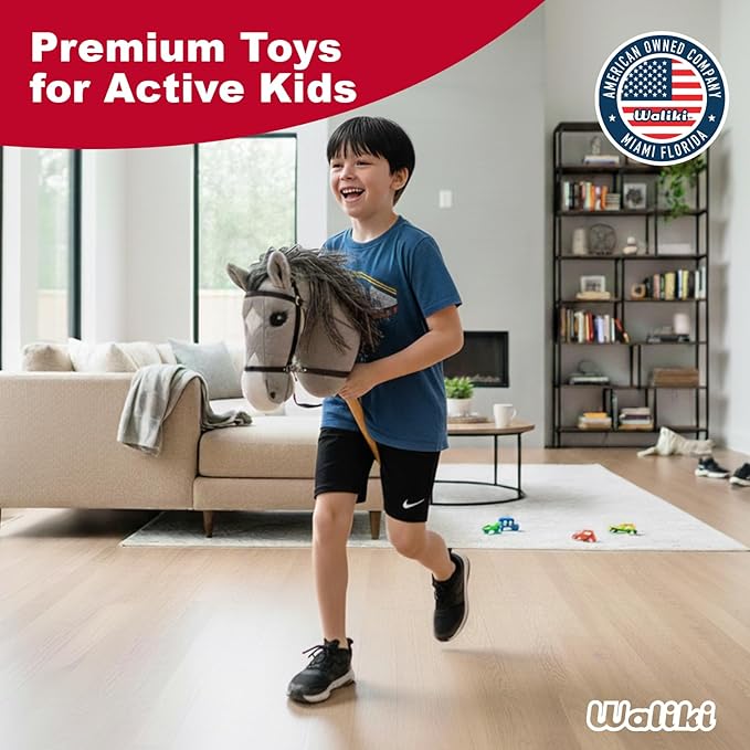 WALIKI Pro Stick Horse for Teens, Kids & Adults | 30” Plush Hobby Horse with Wooden Handle | Cowboy Pretend Play Pony | Ideal for Hobby Horse Racing & Events