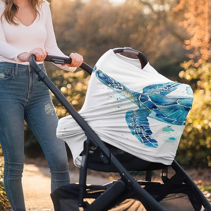 Sea Turtle Baby Nursing Cover & Nursing Poncho Multi Use Cover for Baby Car Seat Canopy,Shopping Cart Stroller Cover,Full Privacy Breastfeeding Coverage, Baby Shower Gifts for Boy&Girl