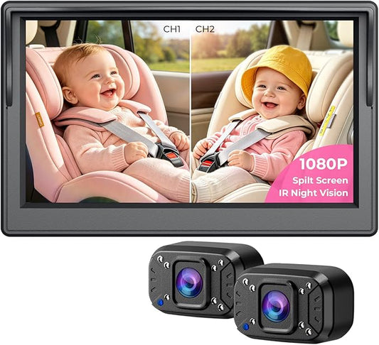 Itomoro 2026 Upgraded Dual Baby Car Camera for 2 Baby [1080P HD & 940nm IR Night Vision] 360° Rotation & 150° Wide View Rear Facing Baby Car Backseat Monitor Fits Cars/SUVs/Trucks
