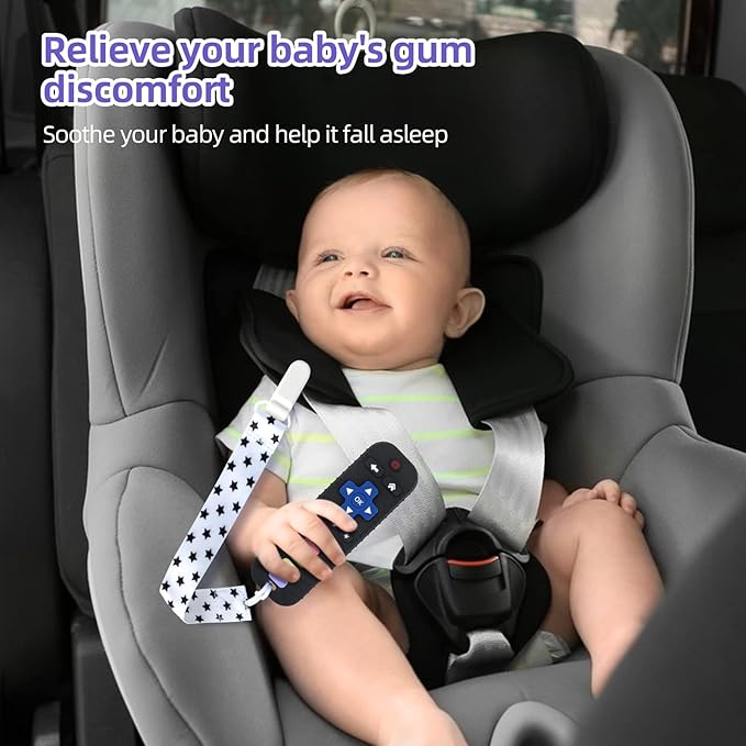 Chuya Baby Teether for Babies 3 6 12 18 24 Months TV Remote Control Shape Soft Gums Chew Toys Black+Blue