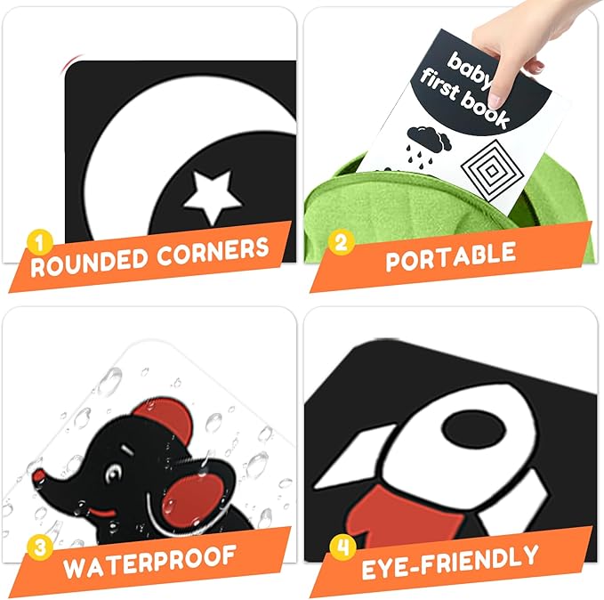 High Contrast Baby Flashcards with Black and White Tummy time Mirror Books, Newborn Brain Development Toys for 0-6 Months Baby as Infants Easter Gift
