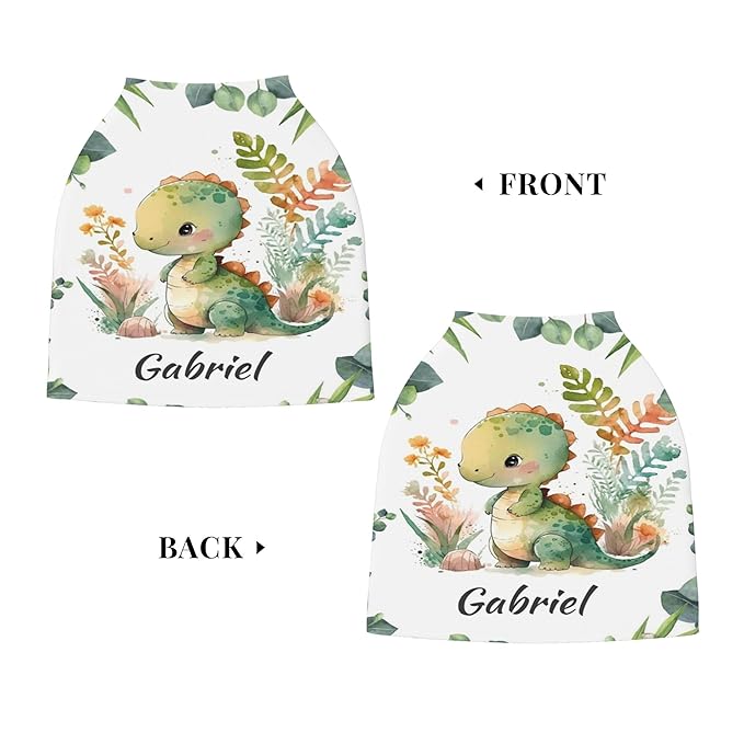 Personalized Dinosaur Baby Car Seat Cover with Name,Multi-Use Canopy for Nursing, Strollers,Shopping Carts,Customized Breastfeeding Cover, Full Privacy,Infant Stroller Cover