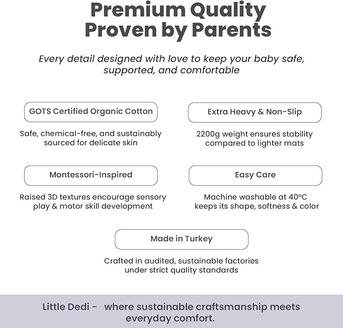 3D Soft Organic Cotton Crawling Blanket – GOTS Certified, 40x40 in Montessori Design for Motor Skill Development, Reversible, No Loose Threads – Washable & Sustainable