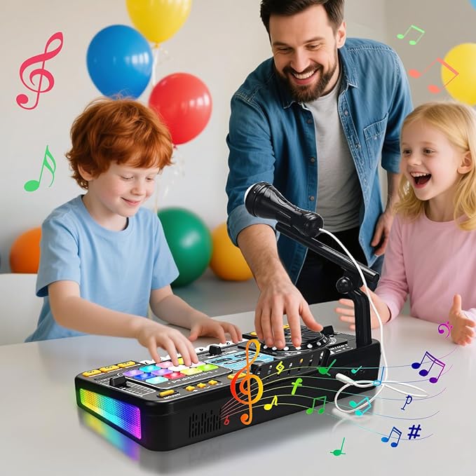 DJ Mixer for Kids, Toddler DJ Mixing Table with DJ Turntable, Game Mode, Light & Speed Control and Microphone, Gifts for 3 4 5 6 Years Old Boys Girls - Kid DJ Mixer Set
