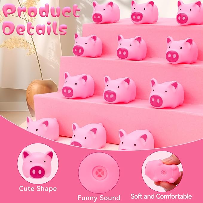25PCS Mini Pink Squeaky Pigs, Floating Squeaky Bath Props for Shower Birthday Party Favors, Tiny Cute Rubber Pigs for Party Decorations, Prizes Supplies