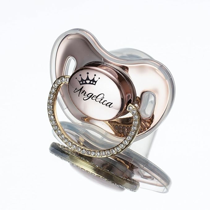 Custom Pacifier with Name Gold Luxurious Bling Pacifier for Girl and Boy Ideal Baby Gift (2pcs)