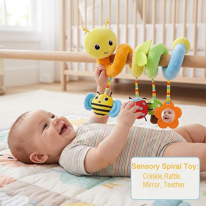 Multi-Use Baby Spiral Activity Toy – Spiral carseat Toy for Car Seat, Stroller,Play Gym, Keeps Baby Quiet, Easy Travel Solution