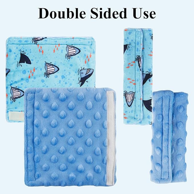 2-Pack Car Seat Strap Covers, Infant Seatbelt Covers, Velvety Soft Double-Sided Use Car Seat Shoulder Strap Pads for Infant Toddler, Blue Shark Pattern