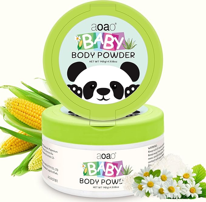 AOAO Natural Baby Body Powder, Talc-Free Cornstarch Base, Itch Soothing & Help Prevent Diaper Rash with Aloe & Zinc Oxide, Sensitive Skin & Chafe Protection, Gentle Absorption Care, Value 2-Pack