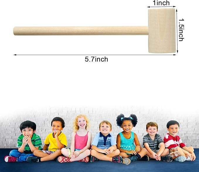 MGTECH 36 Pieces Mini Wooden Toy Hammers for Kids, Natural Wood Crab Seafood Mallets
