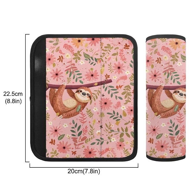 Biyejit Sloth Flowers Car Seat Strap Covers for Baby Kids, Anti-Slip Football Print Seat Belt Covers Strap Pads Cushion for Boy Girl, Protect Neck and Shoulder for Stroller, 2 Pack